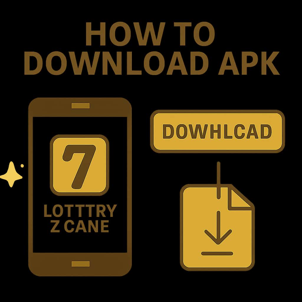 Illustration detailing the steps for downloading Lottery 7 Game APK.