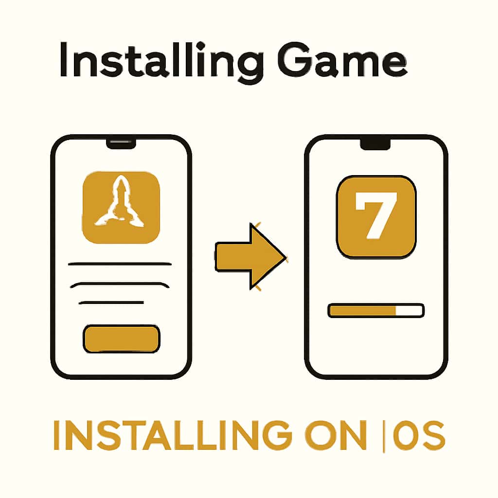 A diagram depicting the steps for installing Lottery 7 Game on iOS.